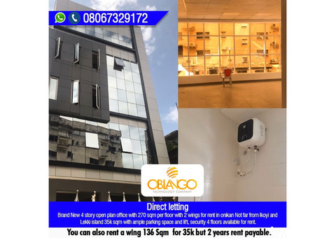  4 Story Open Plan Office with 270 sqm per Floor with 2 Wings For Rent in Onikan