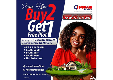 Buy 2 Get 1 Free Plot at any PWAN HOMES - call 09041827129