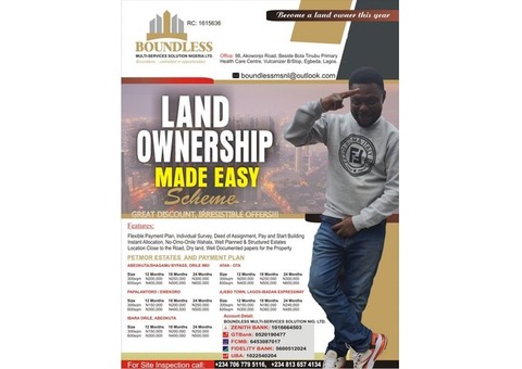 Land Sales and Amazing Payment Plan at Petmor and Boundless Estate at Different Locations in Nigeria